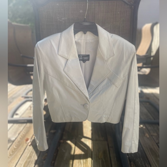White Cropped vintage leather jacket - Picture 1 of 4